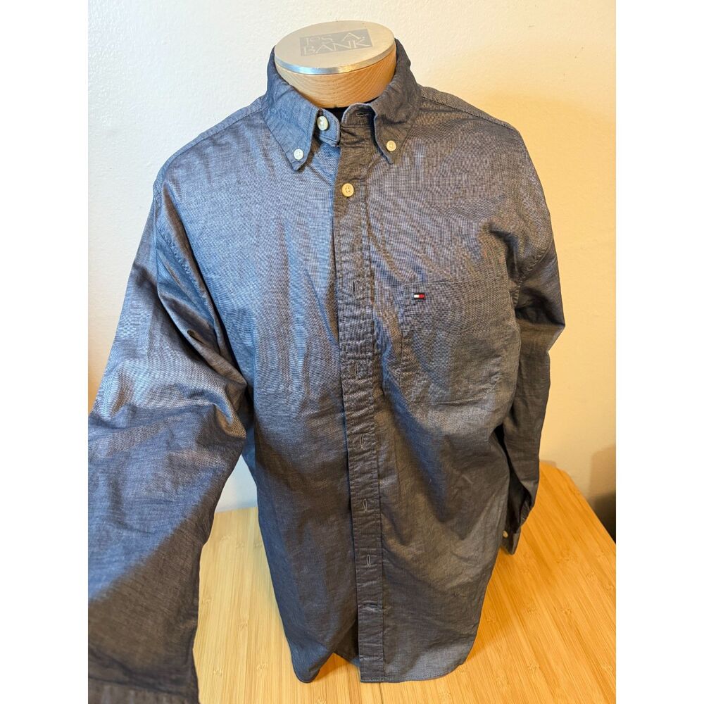 Tommy Hilfiger Big & Tall Shirt NWT Mens XLT Long Sleeve Gray Gingham